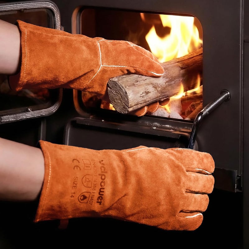 vclpower Welding Gloves Fire Heat Resistant 14IN Fireproof Leather for Welding Fire Pit Wood Stove Campfire Furnace BBQ Baking,Grill Oven Stick Mig Tig Gear Gift for Man L - Image 2